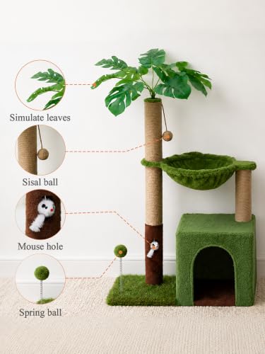 38'' Cat Tree Tower with Scratching Posts Cat Condo Green (Brown / 38‘’)