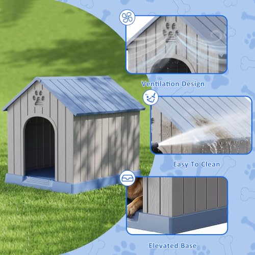 Dog House Resin Indoor Outdoor Large Dogs Shelter (Classic Blue / Large Dog: 38 Inch)