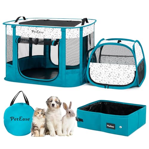 Portable Cat Playpen with Litter Box (Peacock blue)