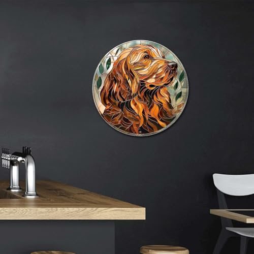Metal Sign Tin Sign Circular Stained Glass Dog Outhouse Wall Decor For Pet 8×8 Inches (8×8 Inches / Dog)