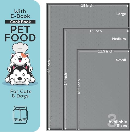 Dog Food Mat 24x15 Raised Edges Dogs Mat for Food and Water Prevent Spill (24" x 15" / Gray)