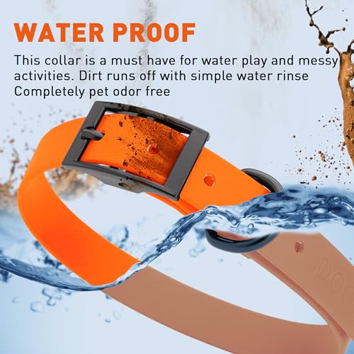 Biothane Waterproof Dog Collar Strong Coated Nylon Webbing with Black Hardware Odor (W3/4" x L15-18" / Hunter Orange)