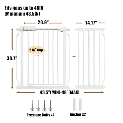 43.5 48 Inch Baby Gate Extra Wide Dog Gate Indoor for Stairs & Doorways (White / 43.5"-48"/110-122CM)