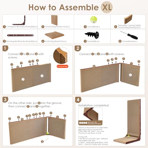 Cardboard Cat Scratcher for Indoor Cats (Dark Brown / 17x13.1x32)