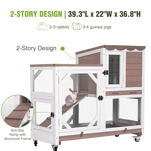 Wooden 2 Story Rabbit Hutch Indoor Outdoor (Brown / 39.3"L x 22.0"W x 36.8"H)