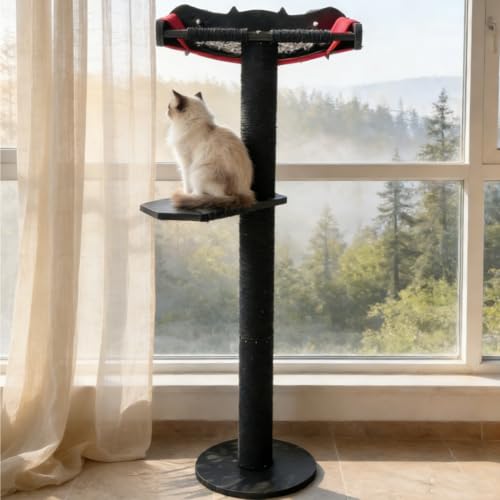 Cat Window Perch with Scratching Post Strong Supported (Black / Large 2)