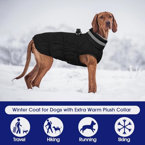 Dog Winter Coat Fleece Warm Small Dog Coat with Harness Built in (Solid Black / S(chest:17in))