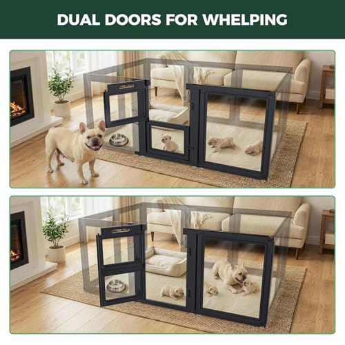 Add On Whelping Gate & Panel for AuraSpace Acrylic Indoor Dog Playpen (Black / 30"H)