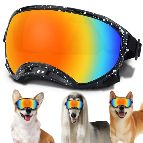 Medium Dog Sunglasses with Adjustable Strap UV Protection (Black Frame-Whitedot-Colours Lens)