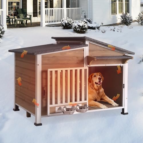 Large Insulated Dog House Outdoor Weatherproof Dog Kennel Shelter with Chew