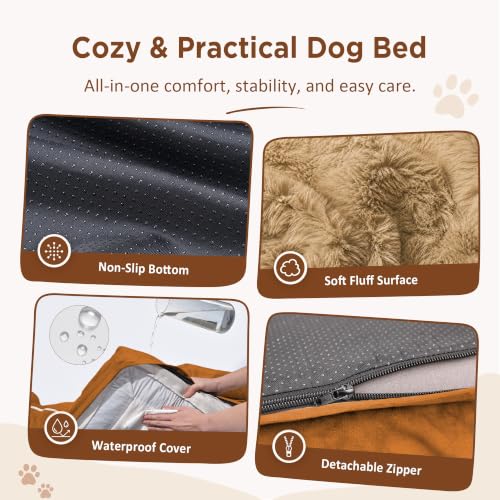 Waterproof Orthopedic Dog Beds for Extra Large Dog (53.0"L x 42.0"W x 8.5"Th / Orange)
