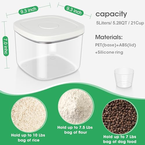 Large Airtight Food Container 5.28 Qt with Pop Up Lid & Measuring Cup (White/Clear / 5.28 Qt-Pop)