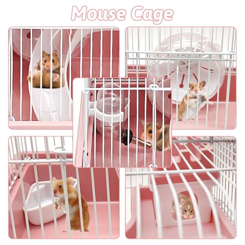 2 Tier Dwarf Hamster Cage (M: 11.7x8.7x9.8in / Pink)