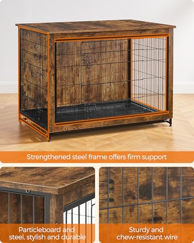 44.1" Dog Crate Furniture (Rustic Brown / 44.1"L x 29.5"W x 32.3"H)