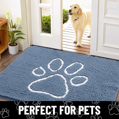 Dog Door Mat for Muddy Paws (47"X32" / Airy Blue and White)