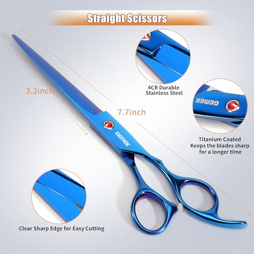 7.0in Titanium Dog Grooming Scissors Set (Blue 6 in 1 7inch)