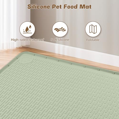 Cat Food Mat Extra Large Silicone Pet Bowl Mat 57''x40'' (Green / 57"L x 40"W)