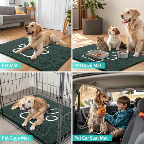 Dog Door Mat for Muddy Paws (24"X16" / Green and White)