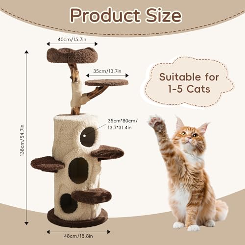 54.7" Luxury Solid Wood Cat Tree for Small to Medium Cats (55'')