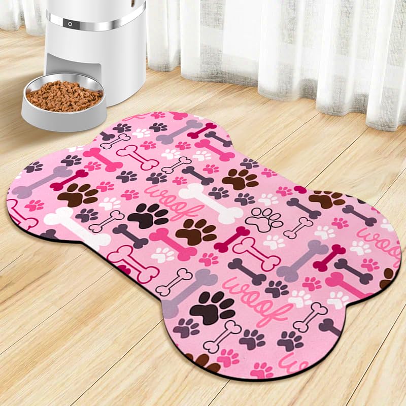 Dog Food Mats for Floors Waterproof (Pink / 23.6"L x 15.7"W)
