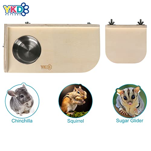 Natural Wood Chinchilla Platform Set with Feeding Bowl