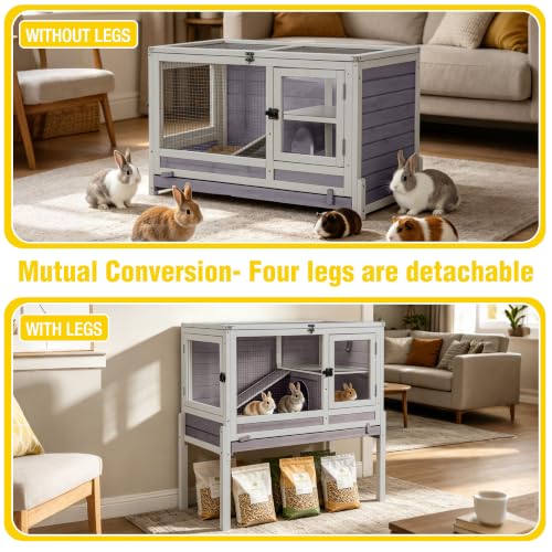 Wooden Guinea Pig Cages Indoor with Removable Stand (Grey & Purple)