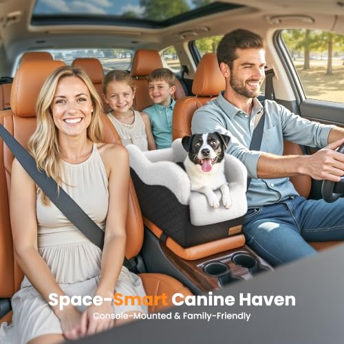 Center Console Dog Car Seat for Small Dogs Under 11lbs (Black/White / Small)