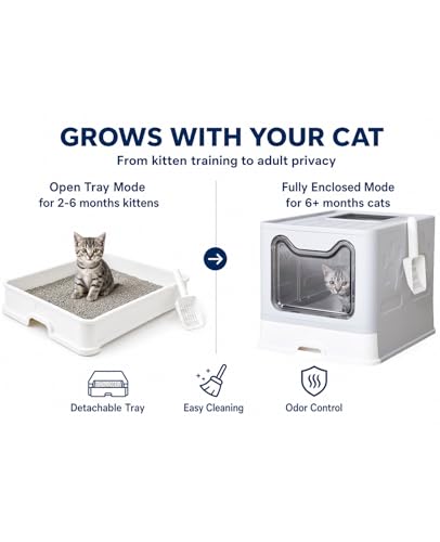 Cat Litter Box with Litter Mat and Scoop (Grey)