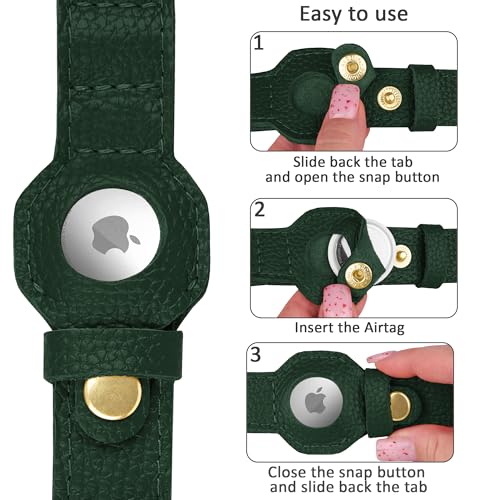 Leather Airtag Dog Collar (Green / XL, 20"-25" Neck Fit)