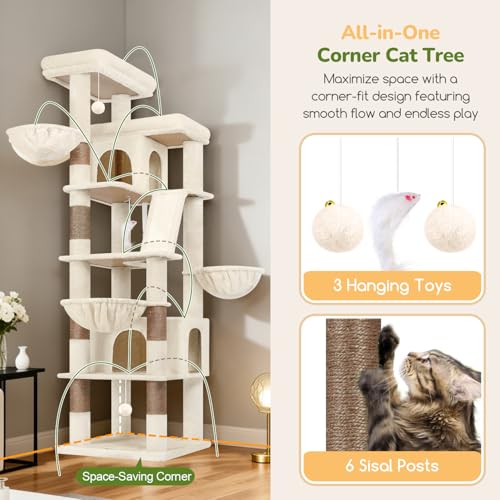 80in Extra Large Tall Corner Cat Tree Tower (80inch / Beige)