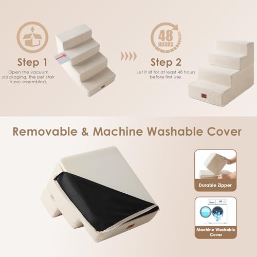 Dog Stairs for Bed 18" H (Beige / Standard 15" x 24" x 18")
