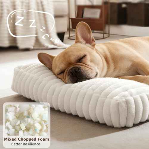 XL Dog Bed Flat Pet Beds with Removable Washable Cover (Cream / XL(42"x27"x4"))