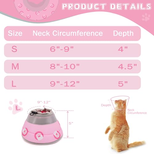 Cat Cone Collar Soft Elizabethan Collar for Surgery Recovery (Pink / L (Neck 9"-11"))