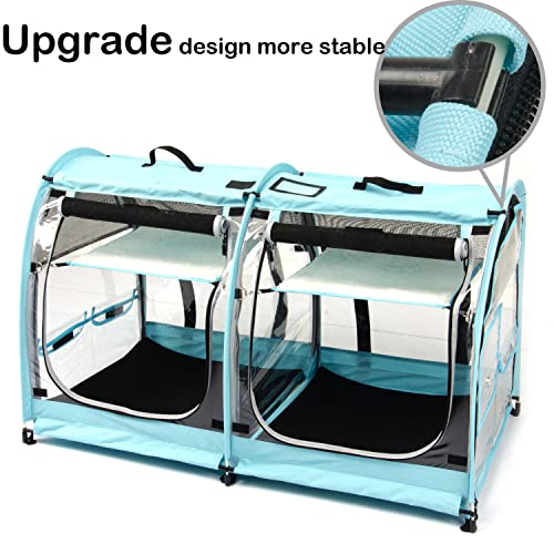 Mispace Portable 2 Pet Carriers for Cats Collapsible Cat Condo for Car Travel Pet Kennel Show Cages with Portable Carry Bag Hammocks Mats and Litter Box (clear)