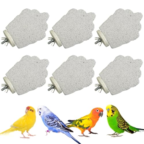 6 PCS Bird Perch Parrot Beak Grinding Stone Calcium Mineral Parrot Perch Foot Claws Trimmer Chewing Toy Bird Cage Accessories for Small Medium Budgie Cockatiel Conure Lovebird