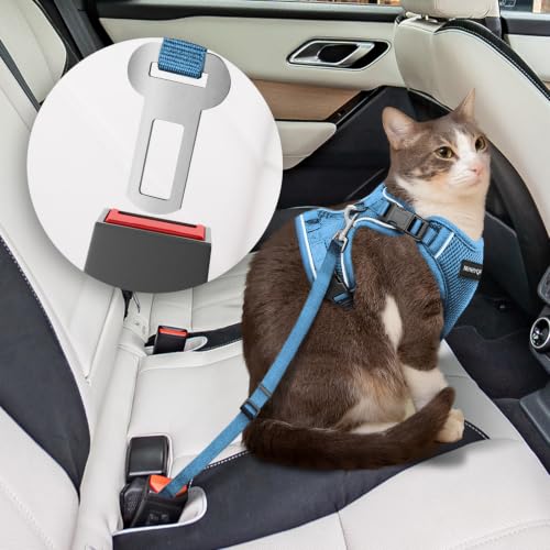 Cat Harness Cat Car Harness and Leash for Walking (Blue / Medium)