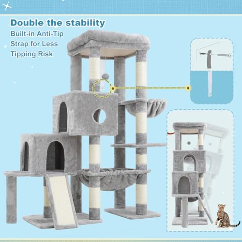 Cat Tree Tower with Plush Steped Condos (50 inches / Light Gray)