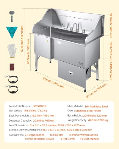 Professional 304 Stainless Steel Dog Bathing Station (61 inch / Left RAMP)