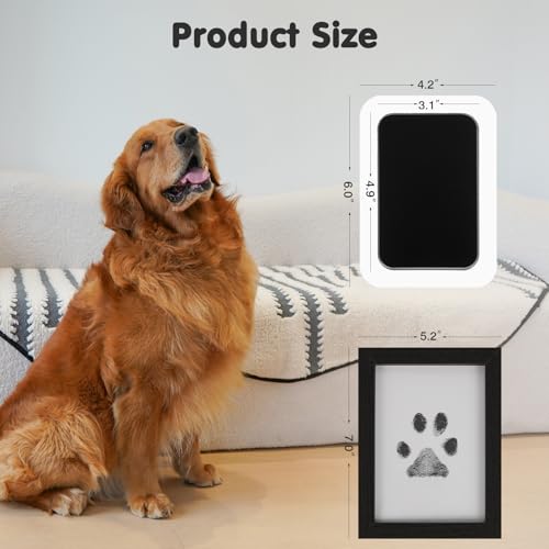 Inkless Paw Print Kit for Dogs (Black Pad,Black Wood Frame / 2-Pack,Large)