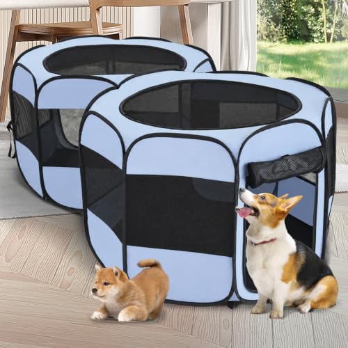 2-in-1 Pop Up Dog Playpen Cat Pet Puppy Playpen, Non-Detachable (Grey / 71"L x 34"W x 24.1"H)
