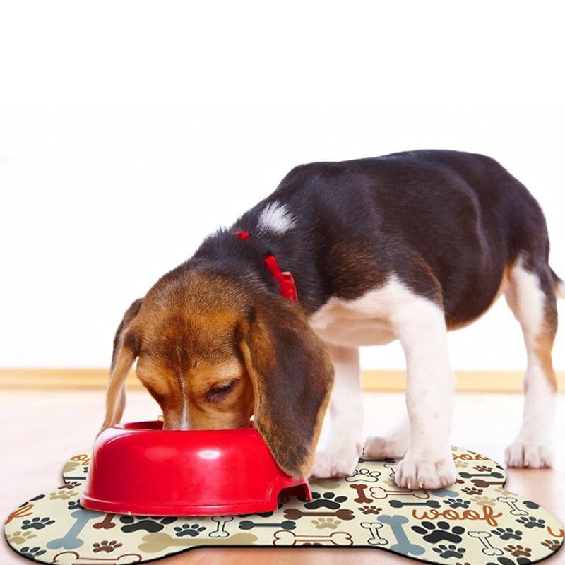 Dog Food Mats for Floors Waterproof (Beige Bone / 25.5"L x 17"W)