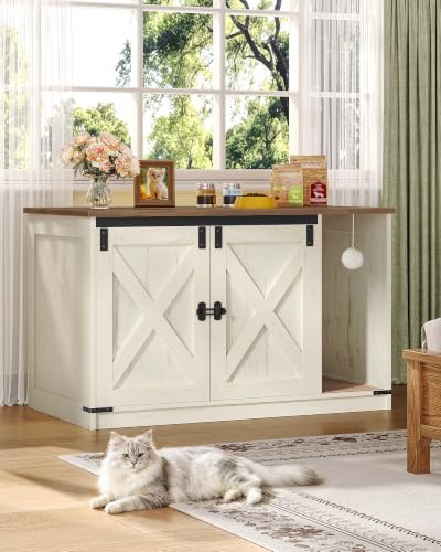 Cat Litter Box Enclosure (39.4"L x 21.7"W x 24.8"H / Rustic Brown and White)