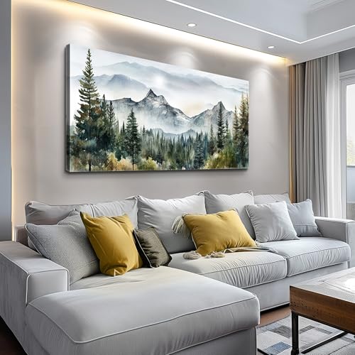 Wall Decorations For Living Room Canvas Wall Art For Bedroom Large Size Office Wall Decor Abstract Mountain Scenery Paintings Pictures Artworks Ready To Hang Home Decoration 20X40 (40"L x 20"W / Forest Painting Artwork)