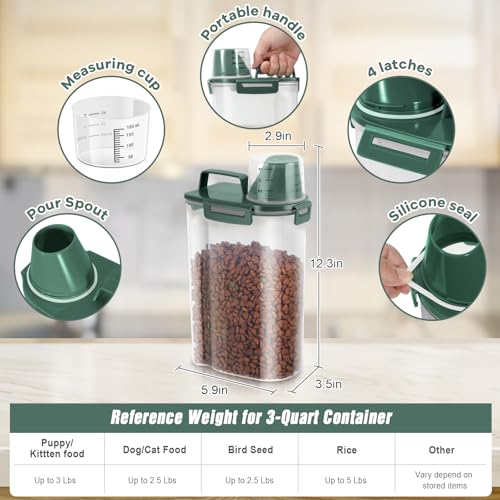 Small Dog Cat Food Storage Containers 2 Pack (Dark Green -2Pcs 3Qt)