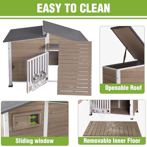 Large Insulated Dog House Outdoor Weatherproof Dog Kennel Shelter with Chew