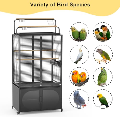 72 Inch Parrot Bird Cage with Play Top and Storage Cabinet