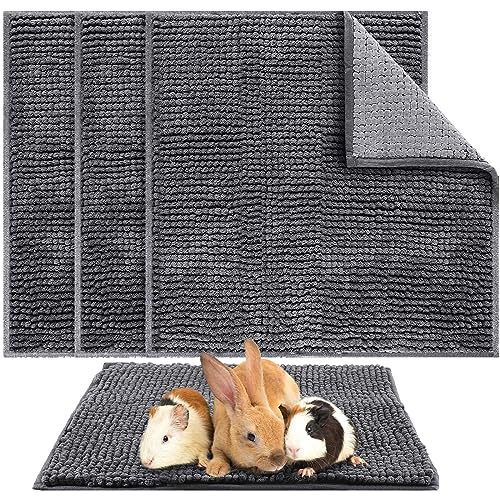 4 Pcs Guinea Pig Cage Liner (Dark Gray / 12 x 12 Inch / Low Pile Chenille)