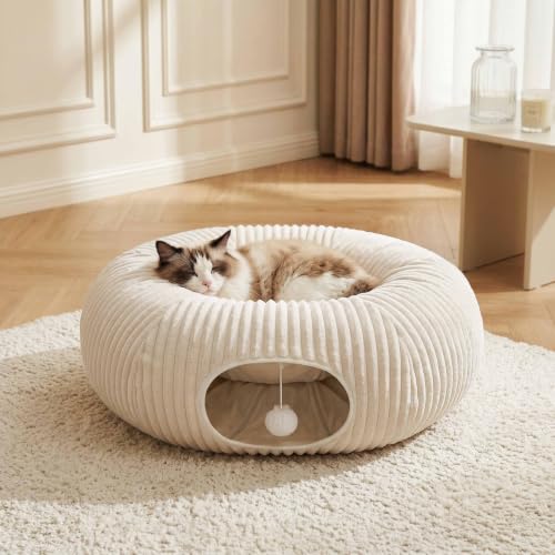 Cat Tunnel Bed with 40 Pcs Interactive Cat Toys (White / Medium)