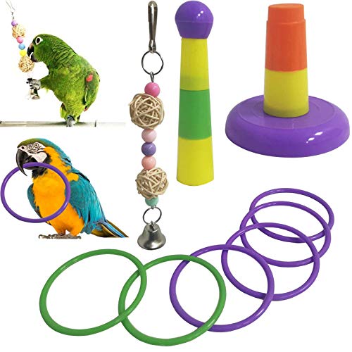 5PCS Bird Hides Coconut Nest with Ladder Perches Hanging Parrot House Cage Natural Coconut Fiber Parakeet Chewing Toys Intelligence Training Rings for Small Budgies Cockatiels