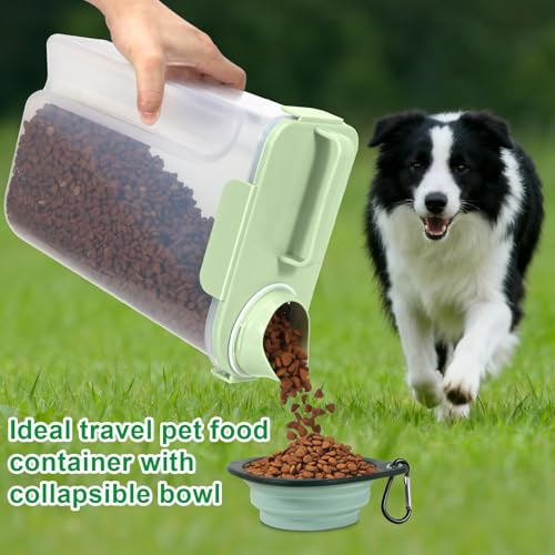 Travel Dog Food Storage Container 5 lbs with Dog Bowl (Green 6Qt)